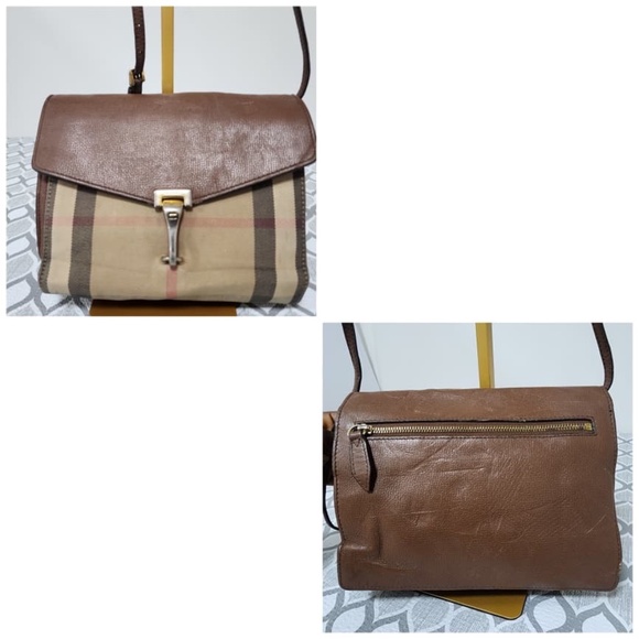 Authentic BURBERRYDerby Calfskin House Check Small Macken Crossbody Bag Beige/Br - Picture 5 of 16